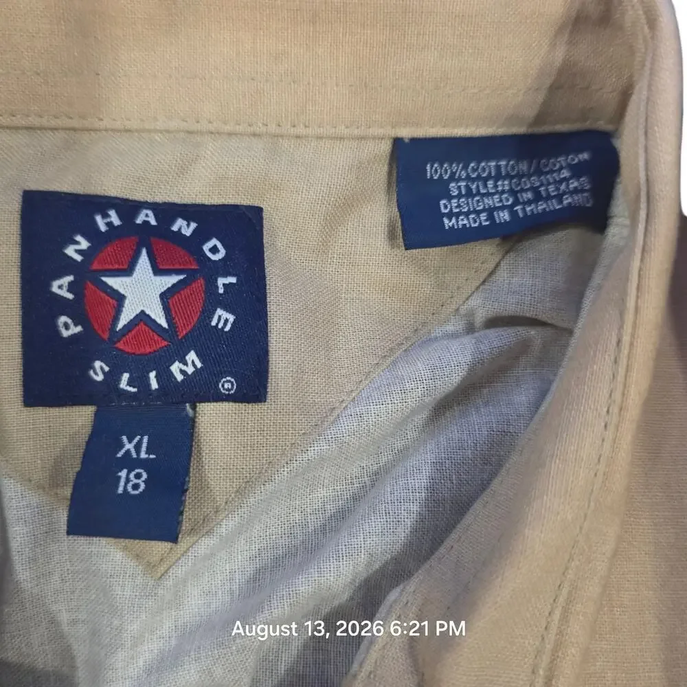 Panhandle Slim Boys XL 18 Western Shirt Longhorn Skull Pearl Snap NWT Tan